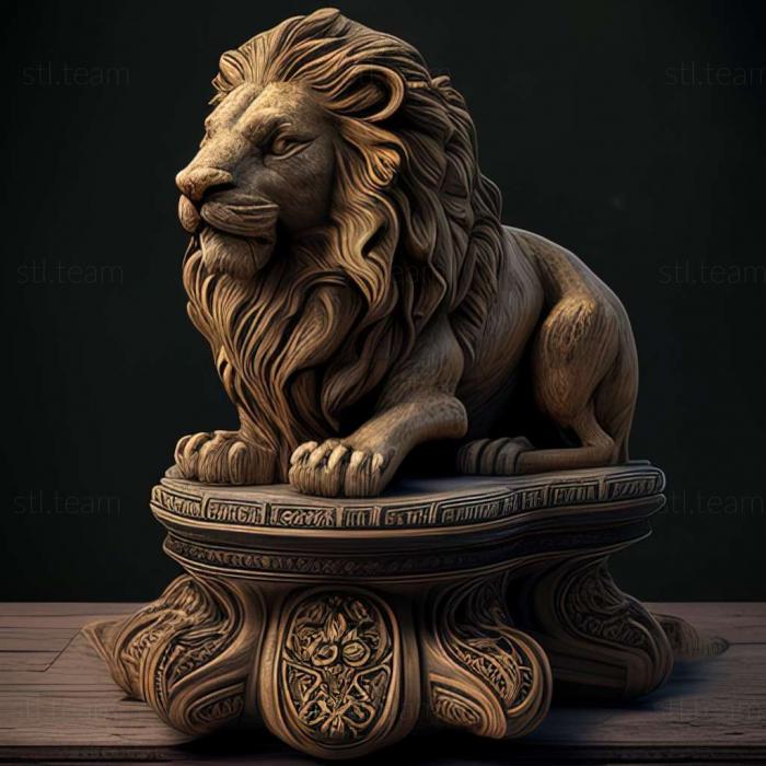 Animals LION on the small pedestal